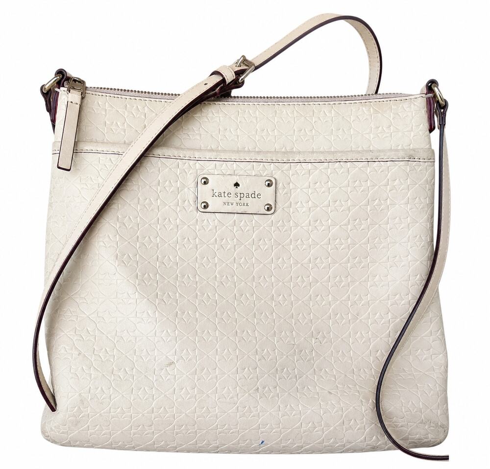 Kate Spade New York Cream Embossed Cow Leather Crossbody Bag Purse